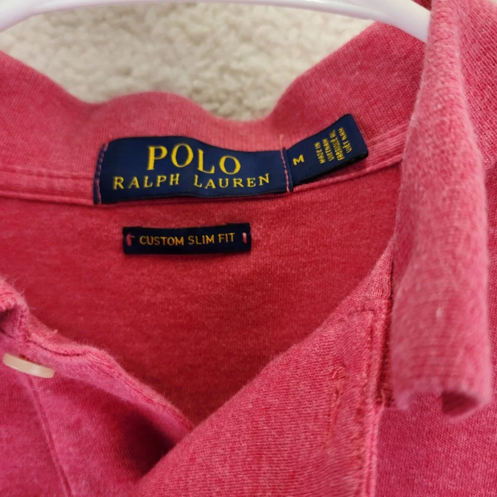 Polo‎ Ralph Lauren Mens Custom Slim Fit Polo Shirt Pink Heather Blue Pony Size M